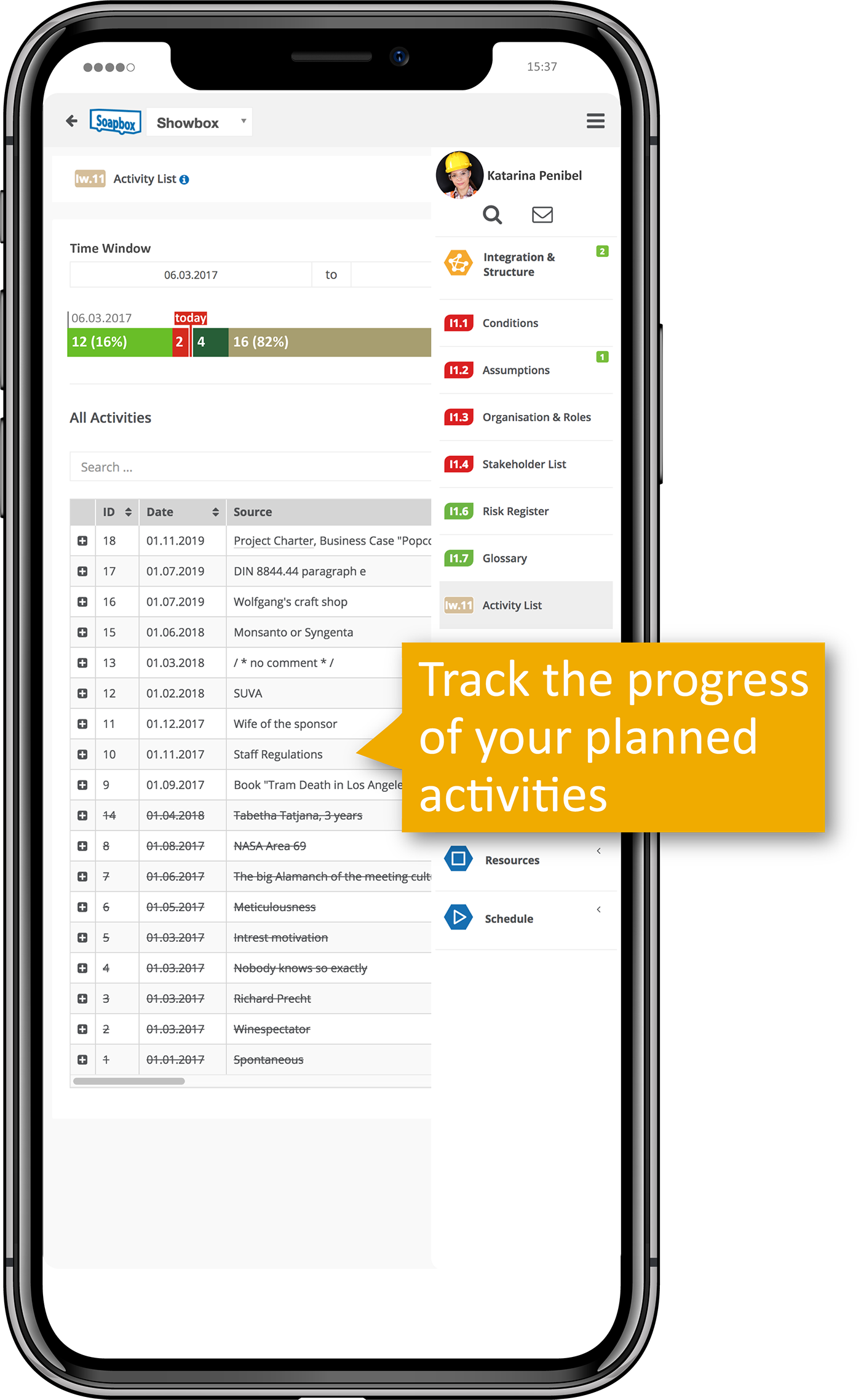 ProBox App - Screenshot Status der Aktivitäten